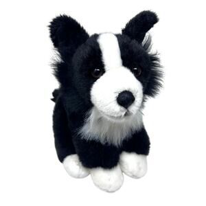 Animal Alley Border Collie Plush Seated Puppy Black White Dog 10" Body